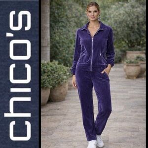 Chico's zenergy Two piece Purple Velour lounge set size 0